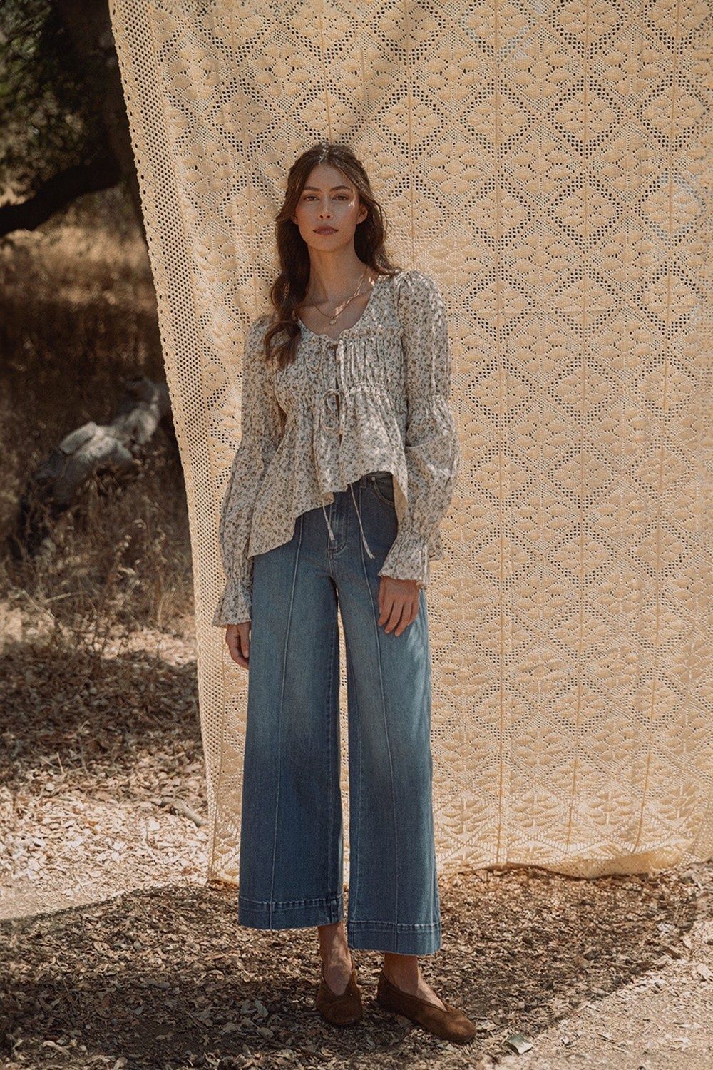Annie-Pintuck Wide Leg Jean