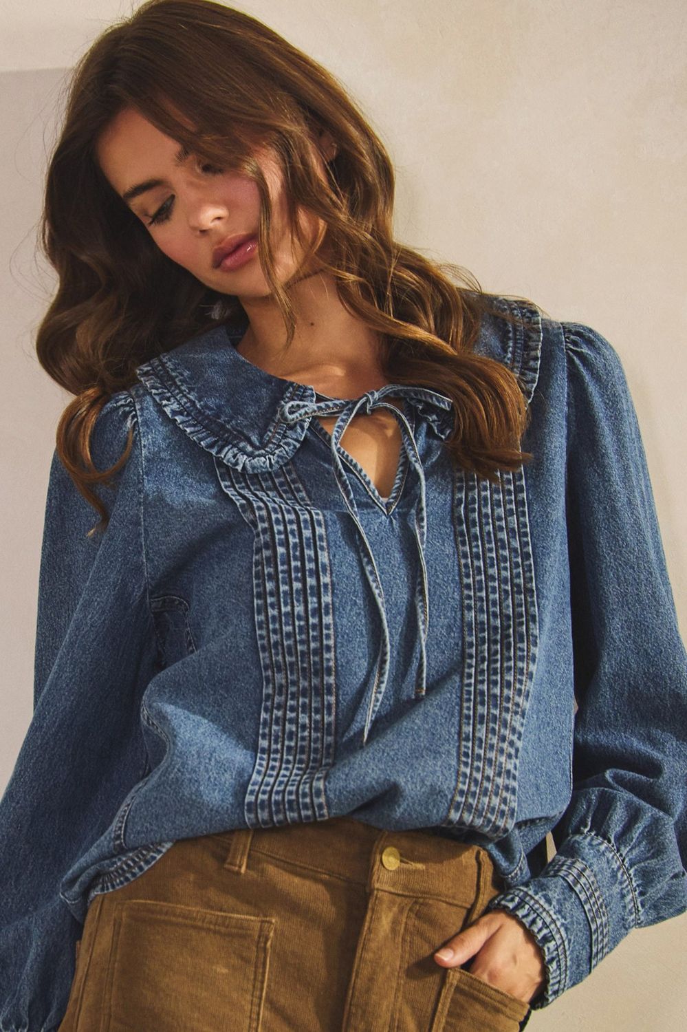 LL-Denim Sailor Collar Top