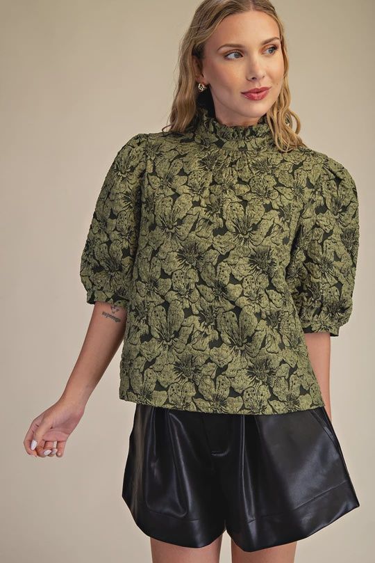 Glam-High Collar Green Top
