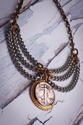 Vintage Walking Liberty 1/2 Dollar/Bronze&amp; Stainless