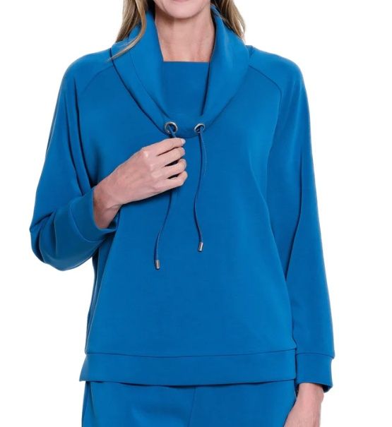 Missy- Cuffed L/S Raglan Drawstring Cowl Collar Top