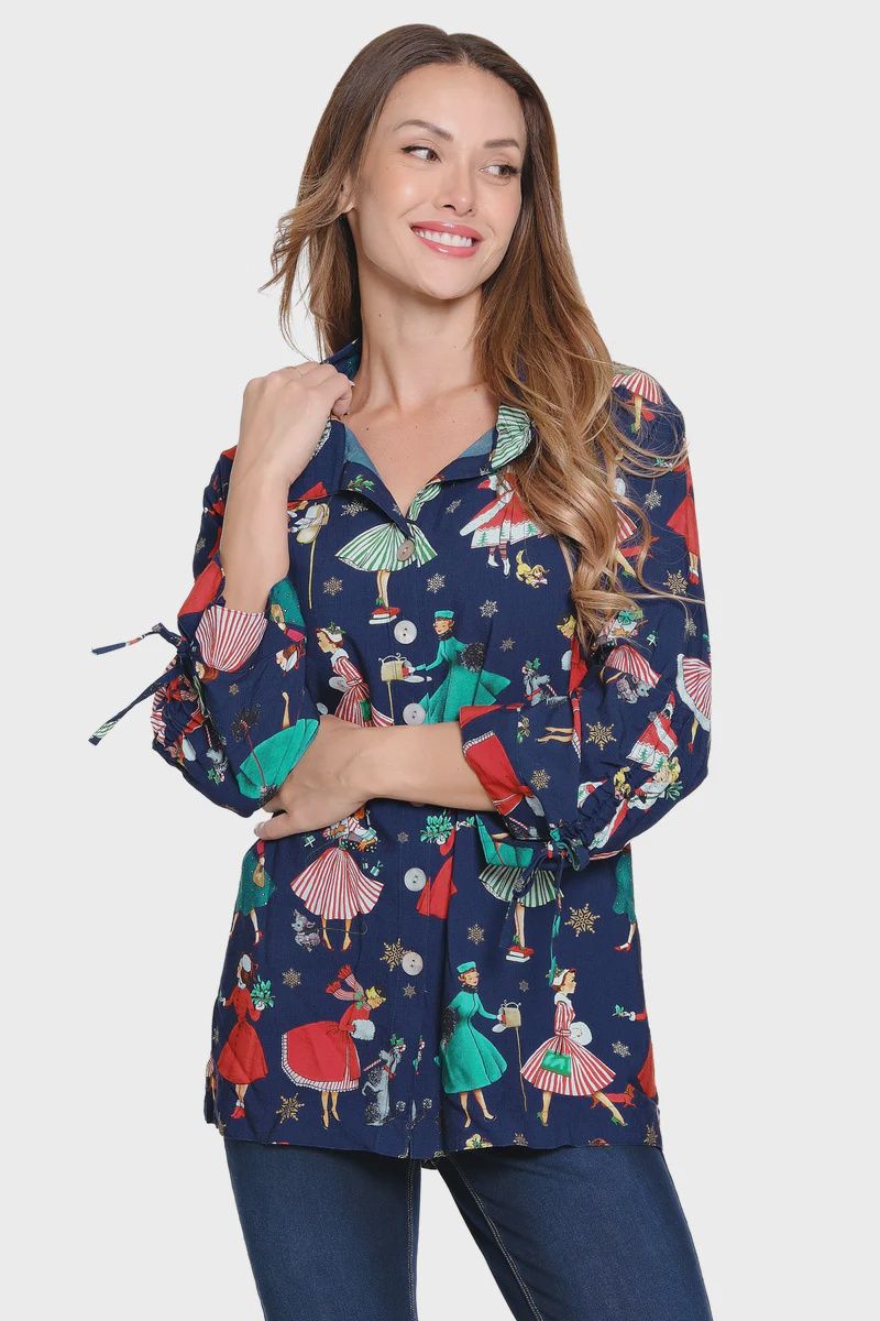 JM-Holiday Print Blouse