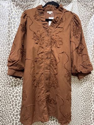 Brown Embroidery Trim Dress