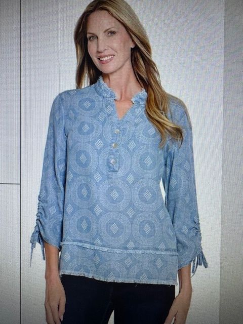 Chambray Fringe Collar Top