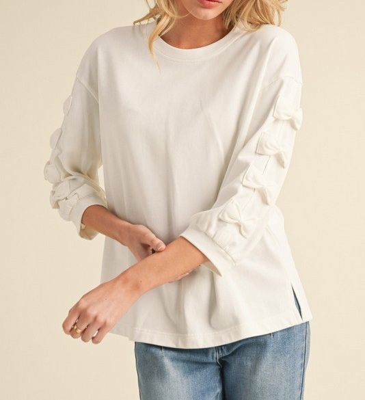 Sweatshirt with Bow detail Sleeve, Colour: white, Size: Small