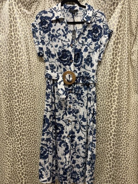 Dauphinelle Cap Sleeve Button Front Maxi Dress