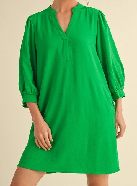 Solid 3/4 Peasant Sleeves Dress, Size: Small