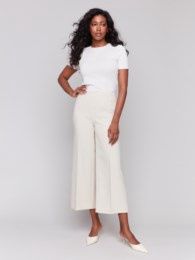 Cropped Wide Leg Pants, Colour: Beige, Size: 4
