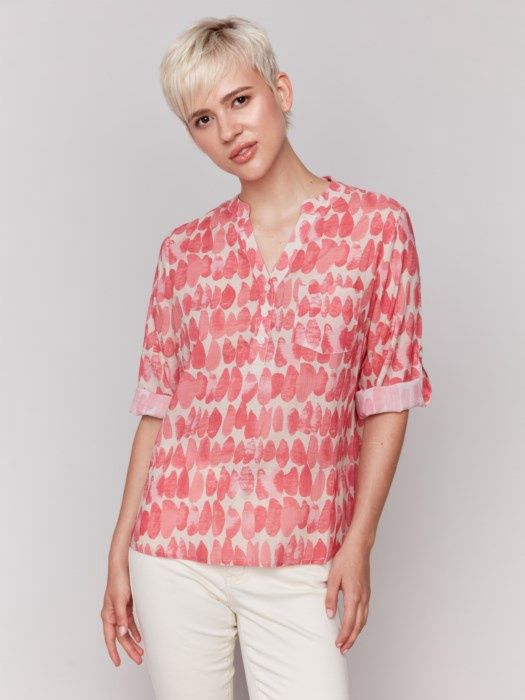 Half button Long Sleeve Blouse, Size: S