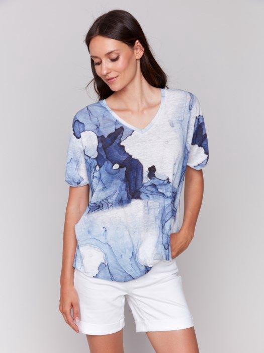 Watercolor V-neck Tee, Colour: Ink, Size: S