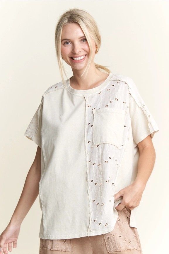 Mineralwash Eyelet Top, Size: S