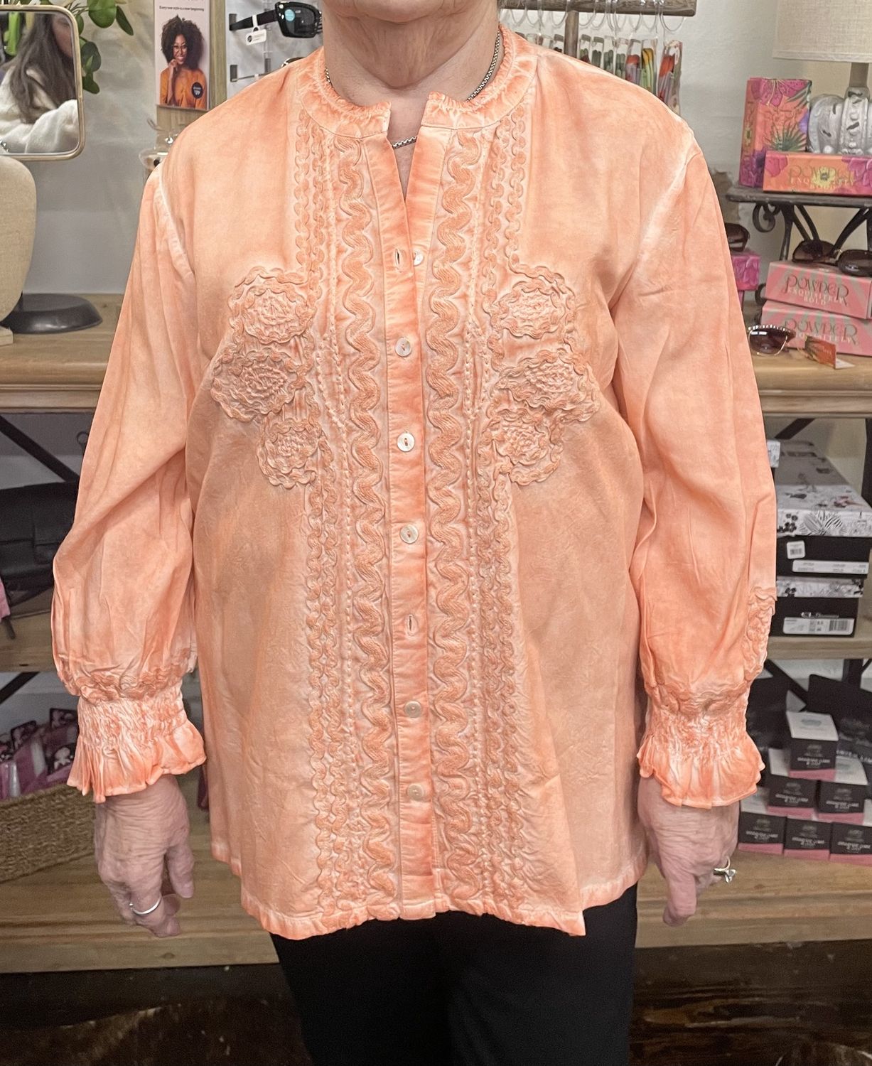 Button Front Shirt W/ Embroidery, Size: Small