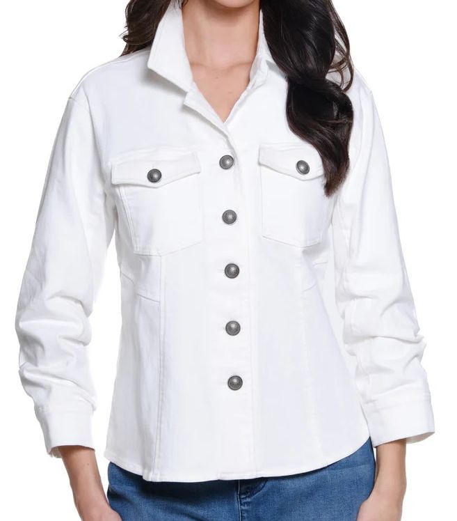 Button Front Jacket W/ 3/4 Ruche Slvs, Size: Small