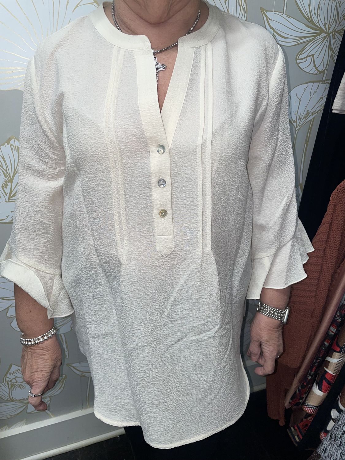 Split Neck Top W/ Ruffle Slvs, Size: Small