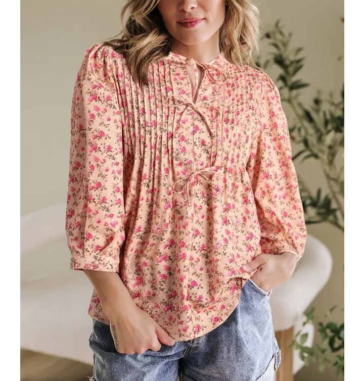Floral Bow front Pullover Top, Size: S