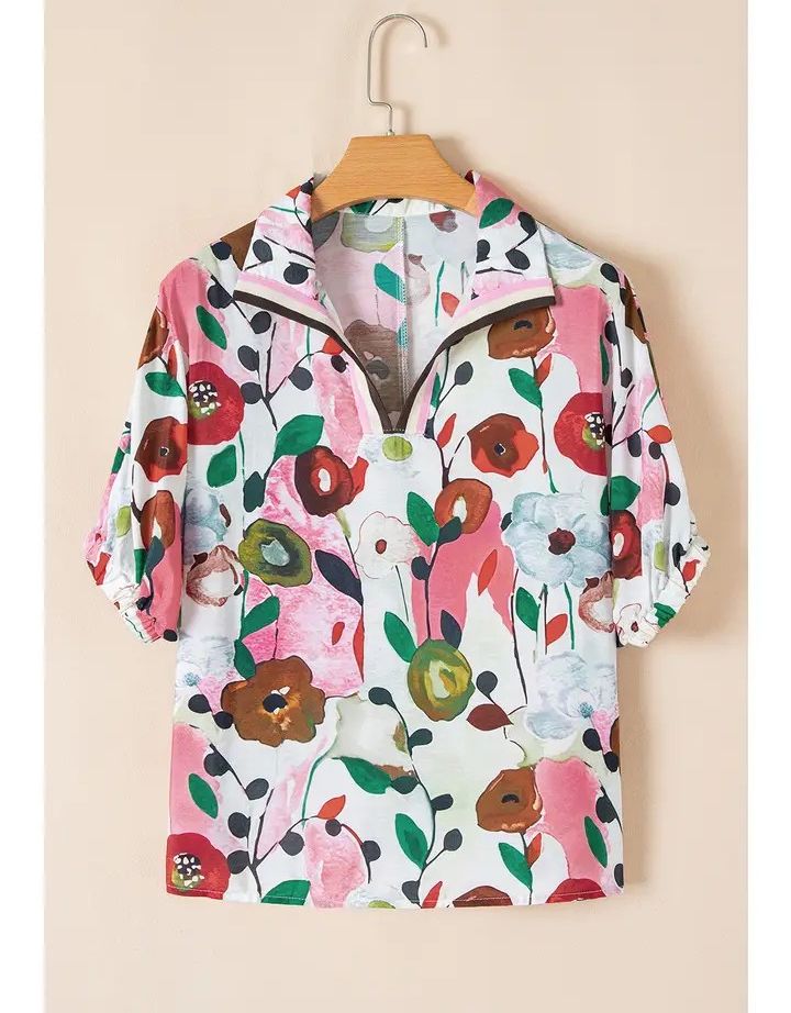 Floral Slit V-Neck blouse, Size: S