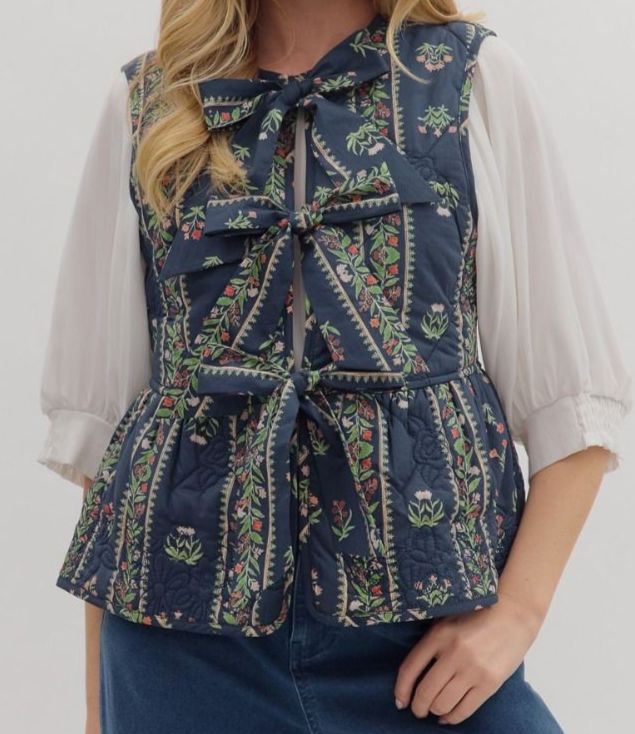 Navy Bow Vest w/ Floral Detail, Size: Small