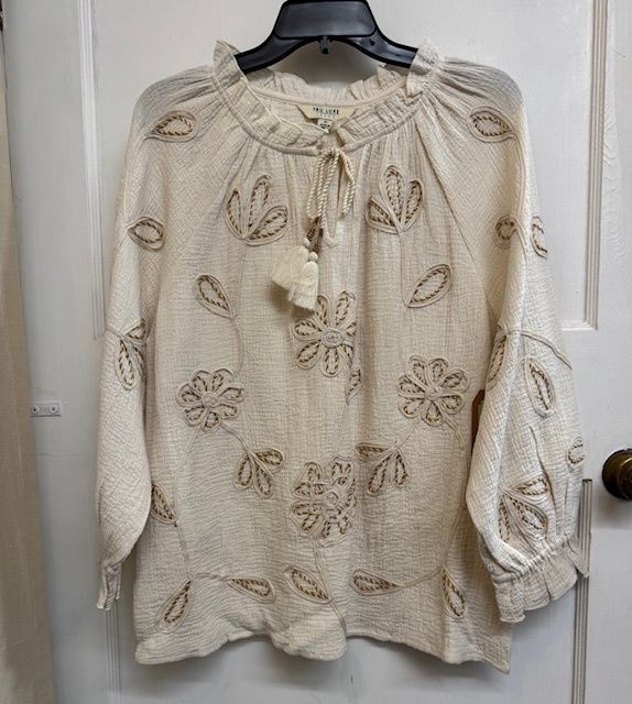 TL-Tie-Neck Top w/Cord Emb