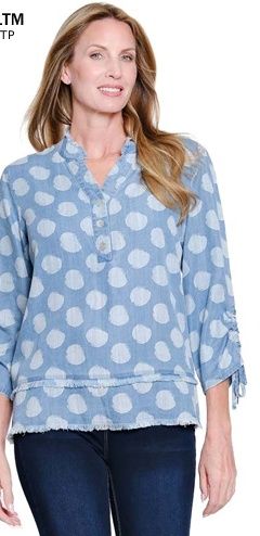 Multiples-Fringe Hem Dot Blouse