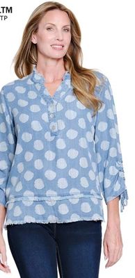 Multiples-Fringe Hem Dot Blouse