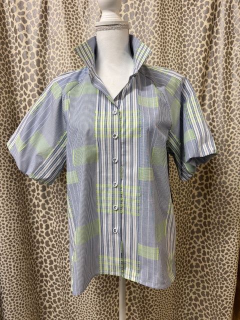 Ali Miles-Bl/Gr Plaid Blouse