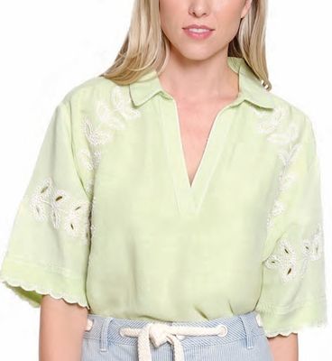 Tru Luxe-Lt Green Cord Emb. Top