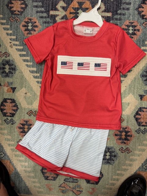 Smocked American flag short set