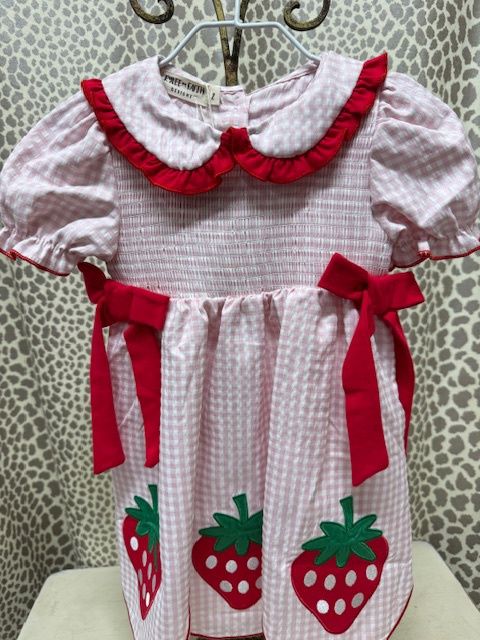 Rylee&amp;Faith- Smocked strawberries w/ bows dress