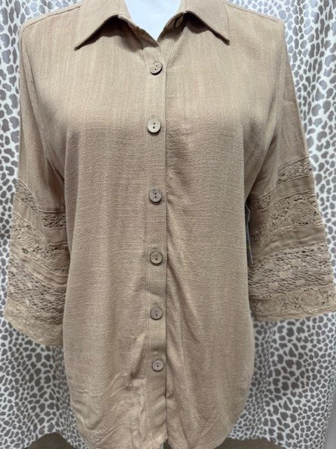 Multiples- Button shirt w/ embr sleeves