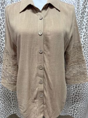 Multiples- Button shirt w/ embr sleeves