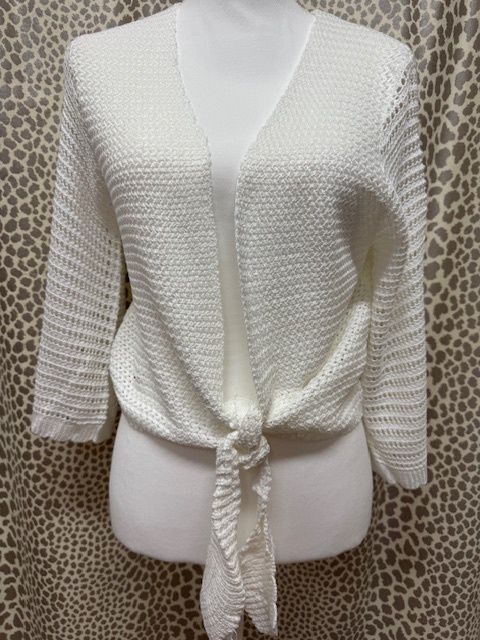 Multiples-White Front-Tie Sweater