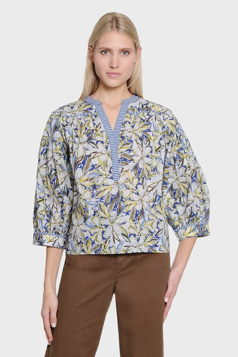 Tru Luxe-Blue Multi Trapunto Stitch Top