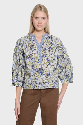 Tru Luxe-Blue Multi Trapunto Stitch Top