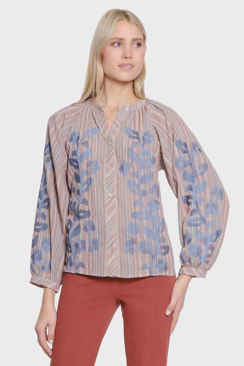 Tru Luxe-Embroidered Stripe Top