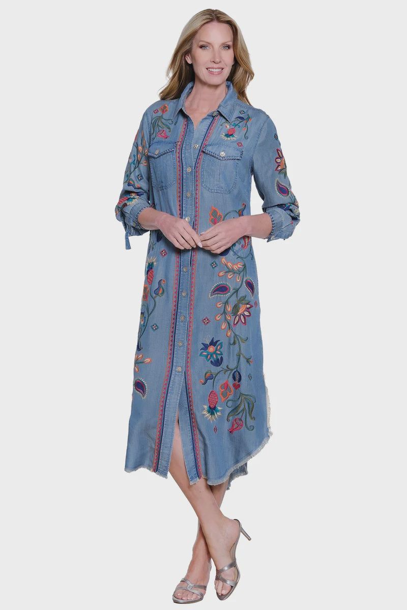 John Mark-Denim Embroidered Dress