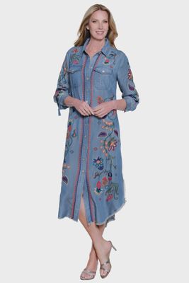 John Mark-Denim Embroidered Dress