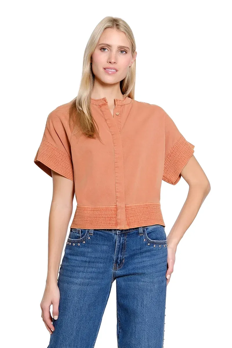 Tru Luxe-Rust Trapunto Stitch Top