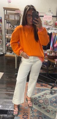 Orange Mock Neck w/Dots