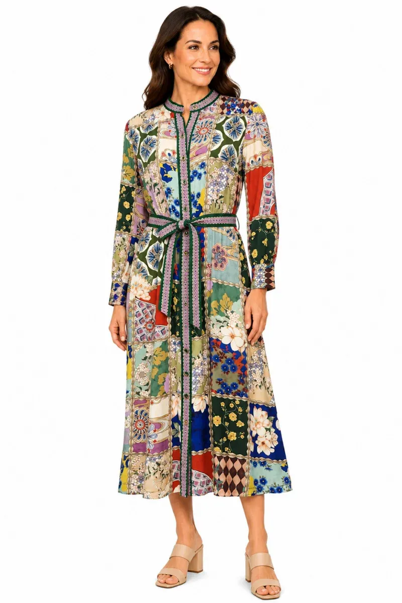 John Mark-Woven Mix Print Dress