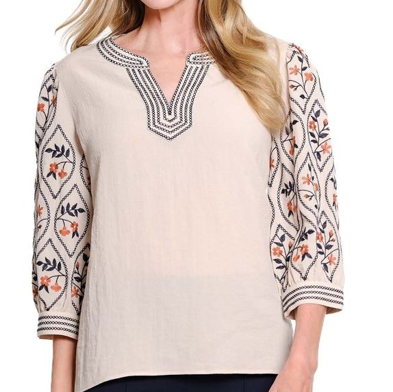 Multiples-Natural Wonder Emb. Sleeve Top