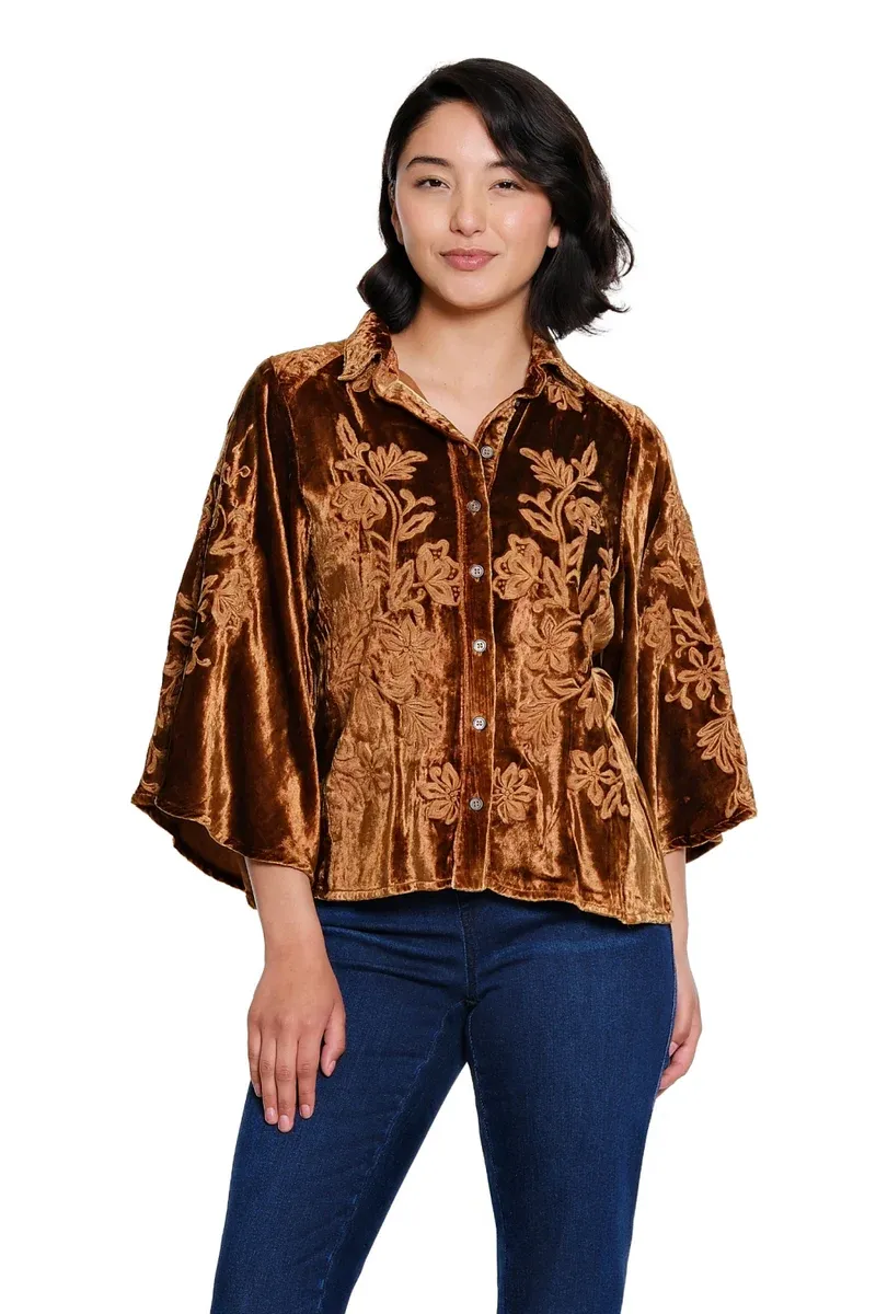 Tru Luxe-Cape Sleeve Velvet Top