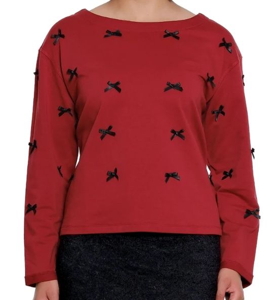 Tru Luxe-Wine Bow Sweatshirt
