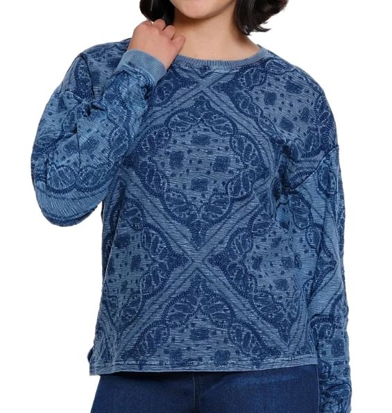 Tru Luxe-Indigo Emb. Top