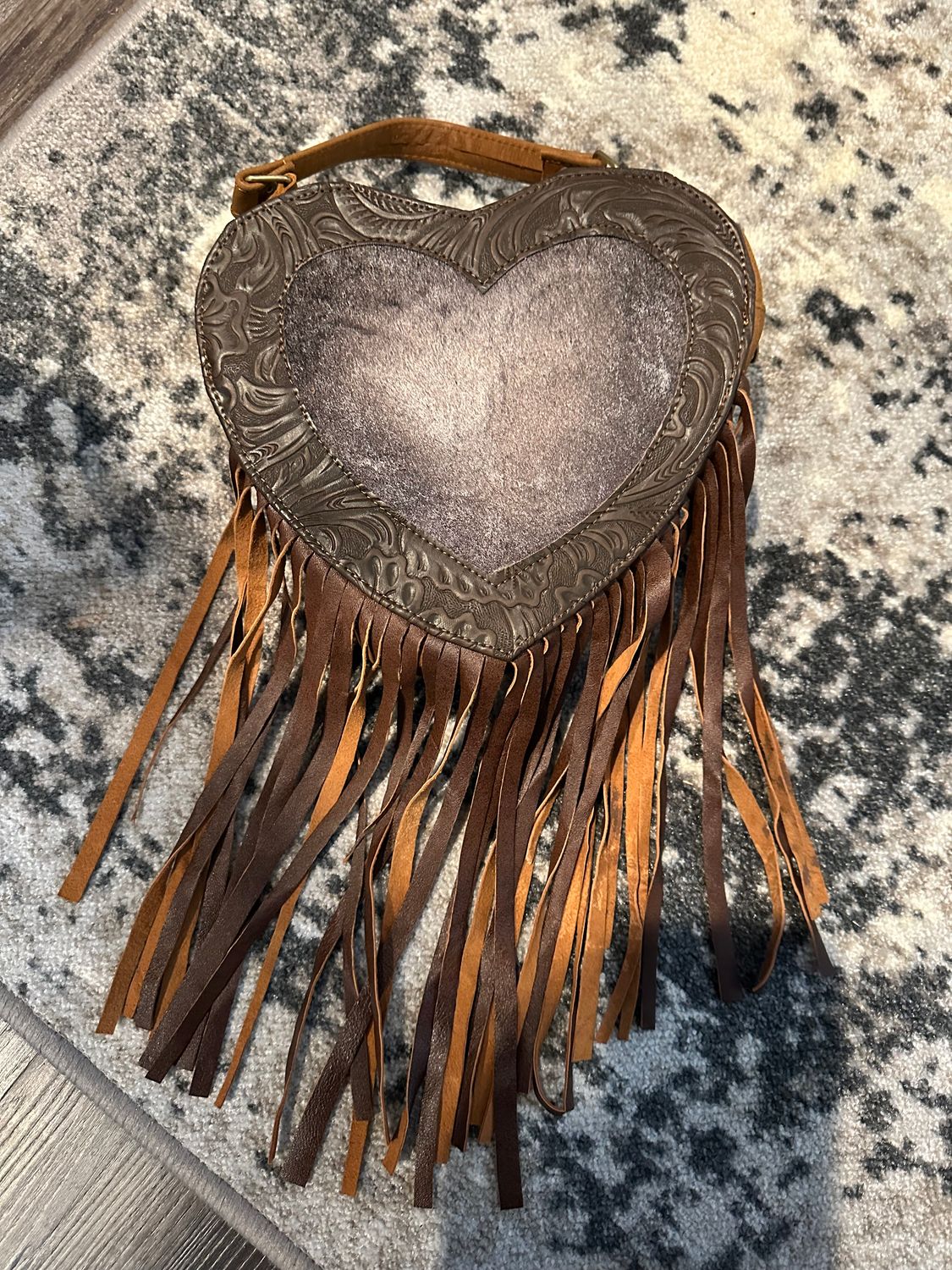 Leather Heart Shaped Cow Hide Brown