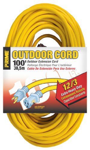 Voltec 100-Foot 12/3 SJTW Jobsite Outdoor Extension Cord with Prime light Indicator Light, Yellow