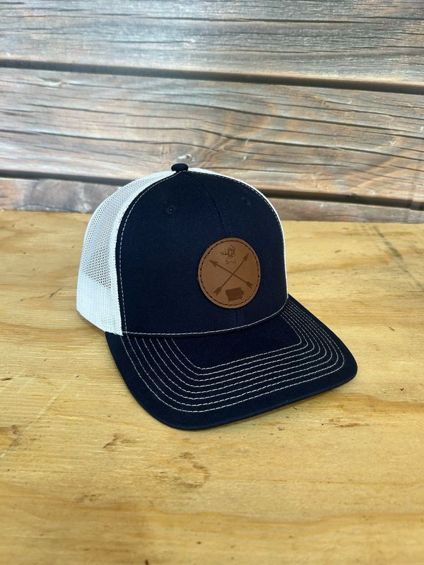 Navy/White Leather Circle Patch Hat