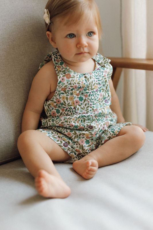 Short Floral Baby Overalls – European Cotton, Made in Switzerland