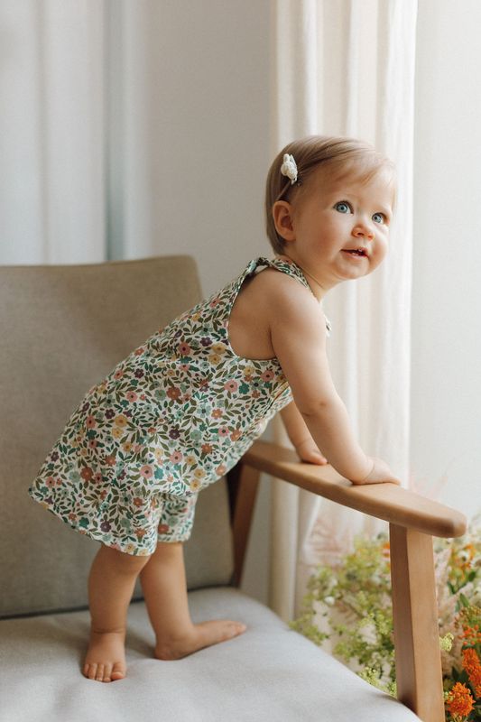 Short Floral Baby Overalls – European Cotton, Made in Switzerland