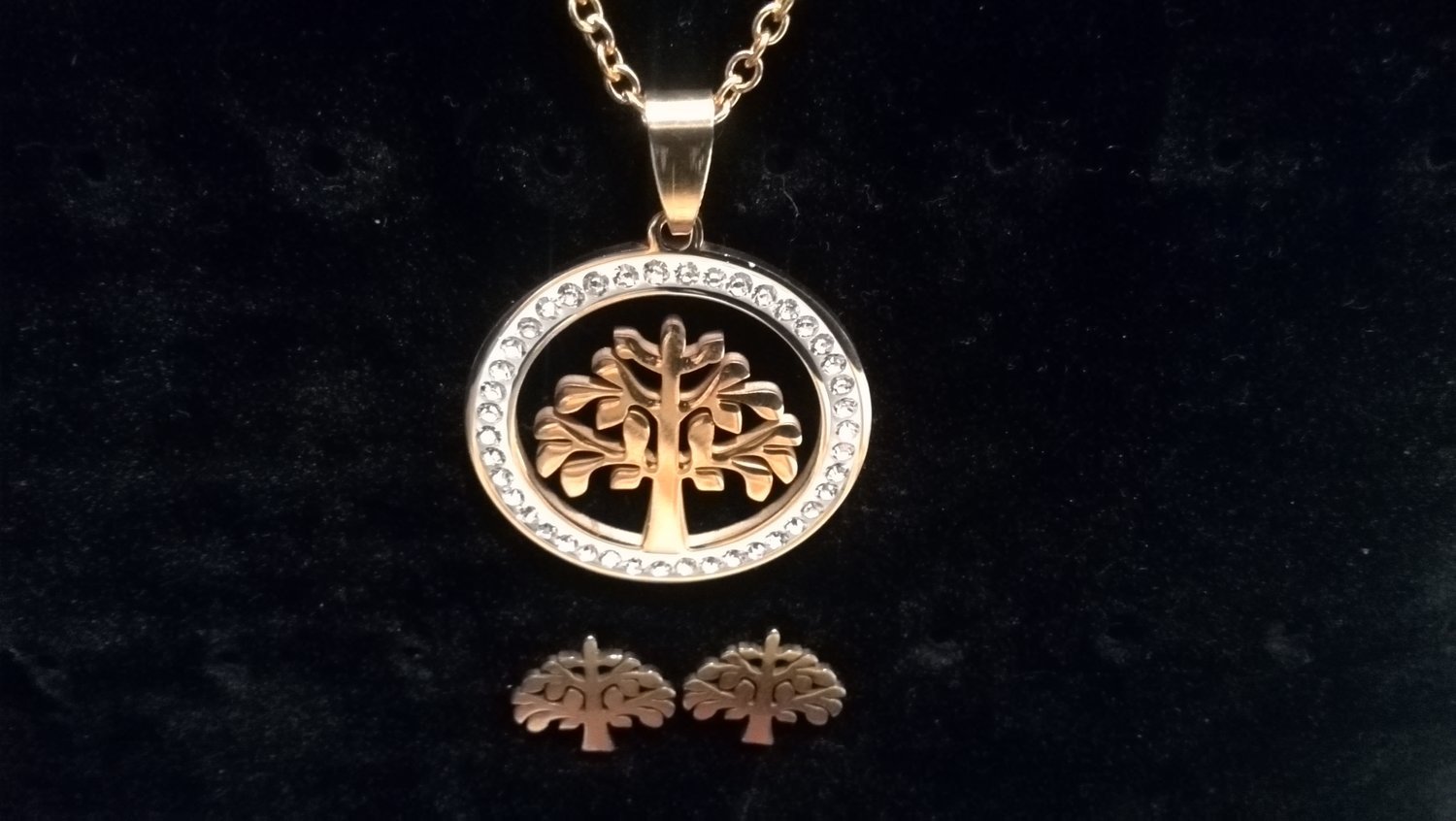 Conjunto Colar + brincos "Árvore da Vida" Aço em dourado