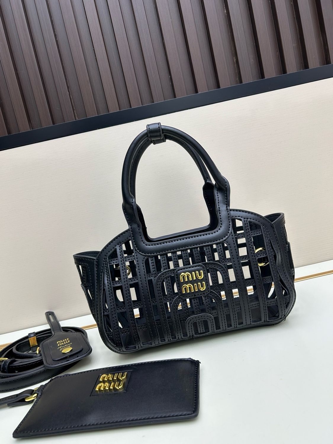 Miu Miu bag MII05 — Small Cutout Woven Leather Tote